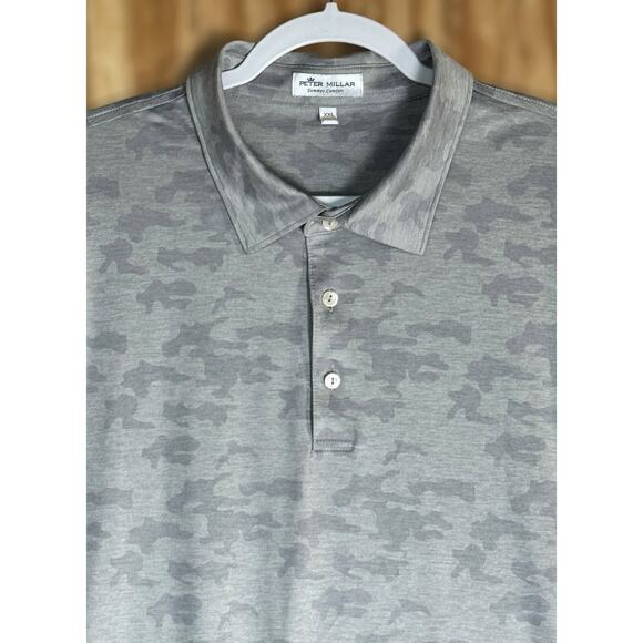 Peter Millar XXL Summer Comfort Polo Shirt Gray Camo Performance Golf Activewear - Picture 2 of 8